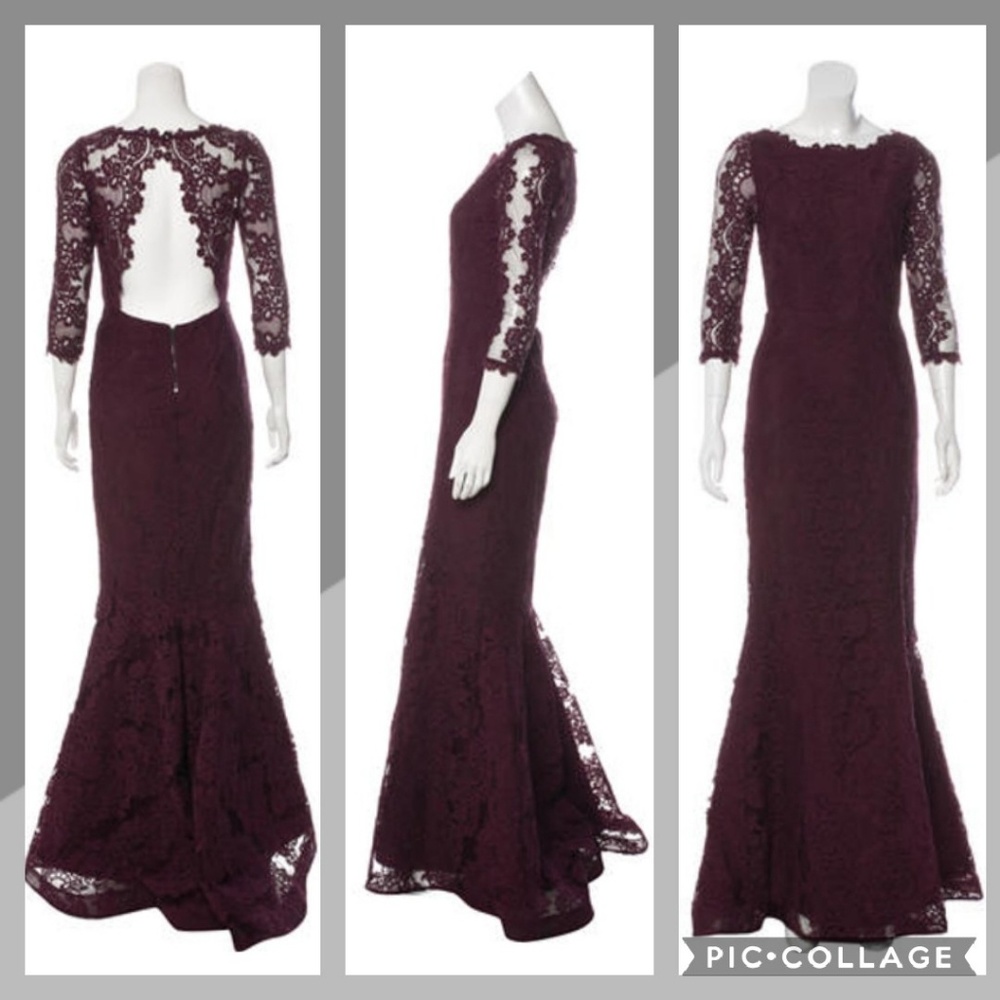 Alice & Olivia Jae plum lace evening gown